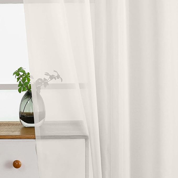 Ivory Small Sheer Curtains 2 Panels Set, Kitchen Curtains 36 Inch Length, Elegant Light Filtering Short Window Drapes for Living Room Bedroom, Dual Rod Pocket Design, 2x42Wx36L Inches