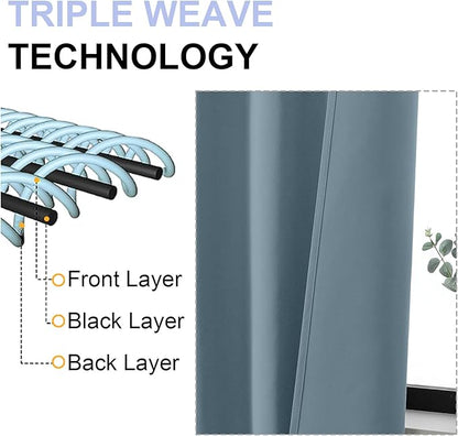 Simplebrand Ava Stone Blue Blackout Curtains for Bedroom 63 Inch Length 2 Panels Set, Solid Thermal Insulated Privacy Living Room Window Treatment Curtains Blackout Drapes, W50 x L63 Inch