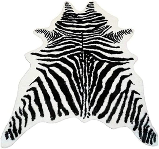 Zebra Print Rug Faux Animal Cowhide Skin Area Rug Leather Carpet Mat Large Size for Home Office Livingroom 5.2'x3.9'