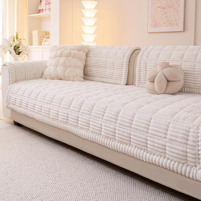 Couch Cover for Dogs Washable, Fuzzy Pet Couch Covers for 3 Cushion Sofa Pet Friendly, Non Slip Sofa Cover (White, 35" x 82.7"/90 x 210cm)
