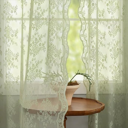 YJ YANJUN Vintage Lace Curtains 54 Inch Length-Victorian Floral Pattern Sage Green Sheer Curtains for Bedroom Laundry Room Light Filtering Boho Kitchen Small Window Treatments W52 X L54 Sage 2 Panels