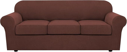 H.VERSAILTEX 4 Piece Stretch Sofa Covers for 3 Cushion Couch Covers for Living Room Furniture Slipcovers (Base Cover Plus 3 Seat Cushion Covers) Upgraded Thicker Jacquard Fabric (Sofa, Burnt Brick)