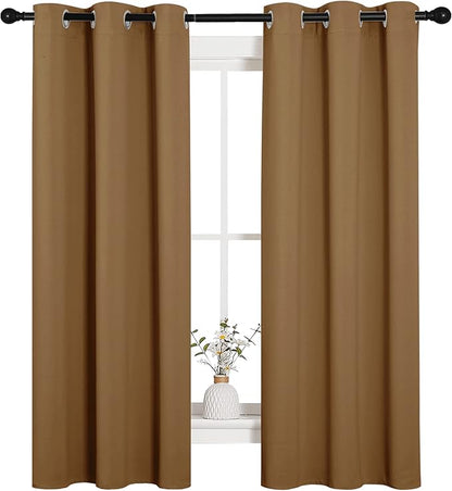 NICETOWN Sleek Blackout Curtains 63 inches Length for Small Windows, Noise Reducing and Block Draft Panels for Door Doorway Laundry Office Luxury Decor Theme (2 Panels, Gold Brown, W34 x L63 -Inch)