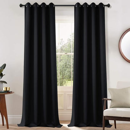 Yakamok Blackout Curtains Room Darkening Thermal Insulated Grommet top Window Curtains for Living Room, 52 x 108 Inch, Black, Set of 2