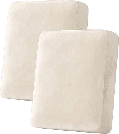H.VERSAILTEX Velvet Stretch Couch Cushion Cover Plush Cushion Slipcover for Chair Loveseat Sofa Cushion Furniture Protector Seat Cushion Sofa Cover (2 Piece Medium Sofa Cushion Covers, Cream)