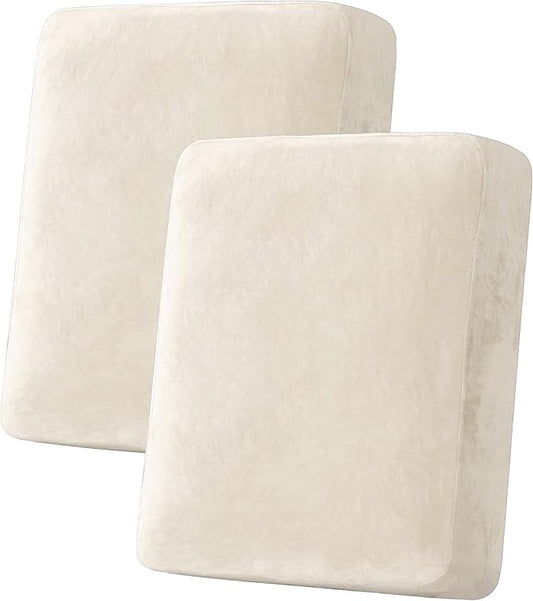 H.VERSAILTEX Velvet Stretch Couch Cushion Cover Plush Cushion Slipcover for Chair Loveseat Sofa Cushion Furniture Protector Seat Cushion Sofa Cover (2 Piece Medium Sofa Cushion Covers, Cream)