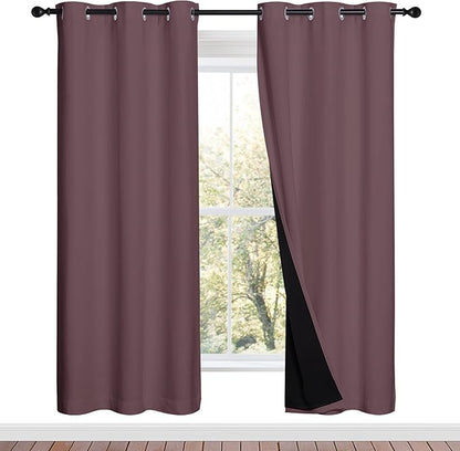 NICETOWN 100% Blackout Window Curtain Panels, Full Light Blocking Drapes with Black Liner for Nursery, 72-inch Drop Thermal Insulated Draperies (Dry Rose, 2 Pieces, 42-inch Wide Per Panel)