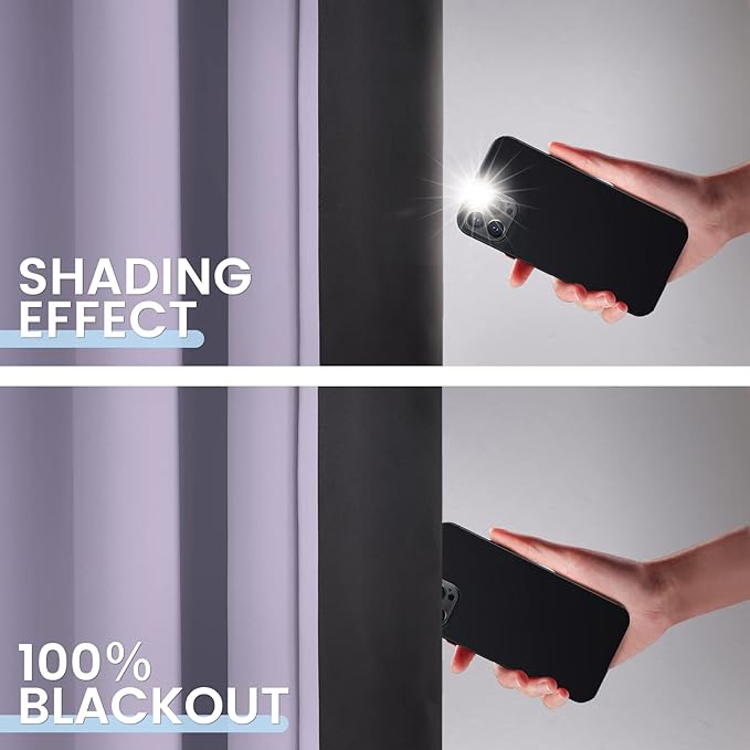 SimpleHome 100% Blackout Curtains for Bedroom,Thermal Insulated Grommet Window Drapes Room Darkening Lilac Curtains for Living Room with Black Back,52 x 84 Inch,2 Panels