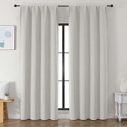 Simplebrand Ava Natural Blackout Curtains for Bedroom 90 Inches Long 2 Panels Set, Solid Privacy Energy Saving Living Room Window Treatment Curtains Blackout Drapes, W50 x L90 Inch, Natural