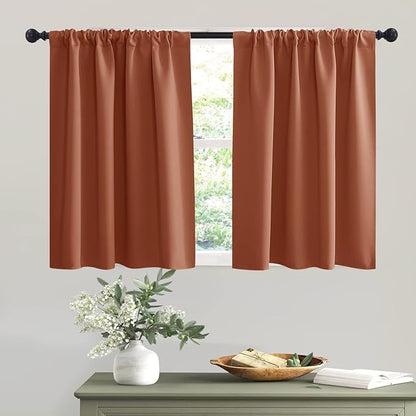 RYB HOME Short Burnt Orange Blackout Curtains for Small Bedroom Window, Insulating UV Blocking Drapes for Kitchen Cafe Basement, Privacy Tiers for Bathroom Window, Width 42 by Length 36, Set of 2