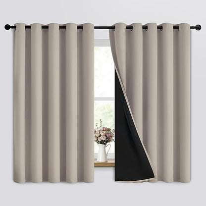 SimpleHome 100% Blackout Curtains for Bedroom,Thermal Insulated Natural Grommet Window Drapes Room Darkening Curtains for Living Room with Black Back,62 x 63 Inch,2 Panels