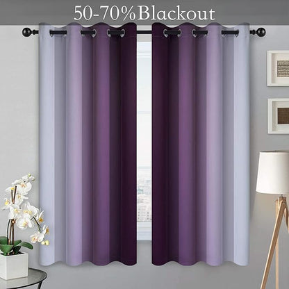 SimpleHome Ombre Room Darkening Curtains for Bedroom, Light Blocking Gradient Purple to Grey White Thermal Insulated Grommet Blackout Window Curtains Drapes for Kids, 2 Panels, 52x63 inches Length