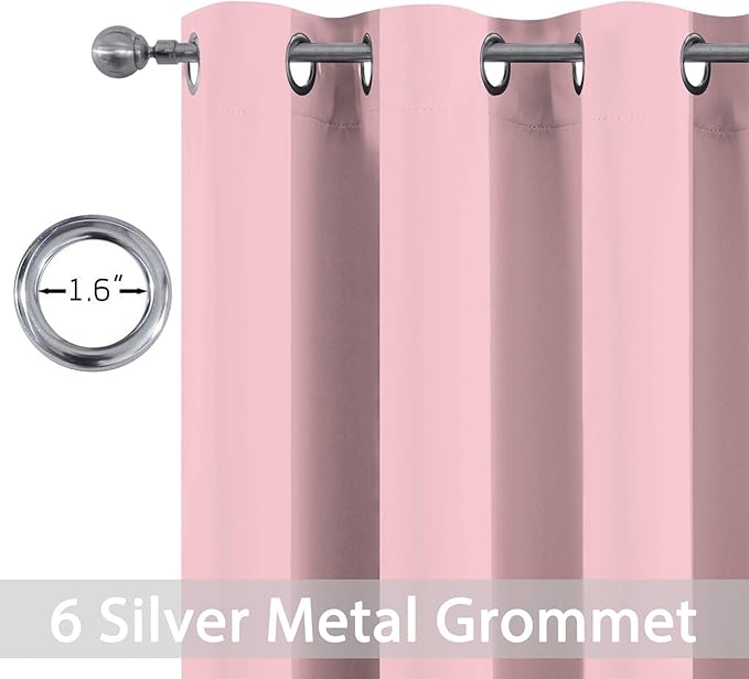 Yakamok Light Blocking Window Blackout Curtains Thermal Insulated Room Darkening Drapes for Bedroom,Solid Grommet Top Window Panels, 38x45 Inch, Pink, One Pair