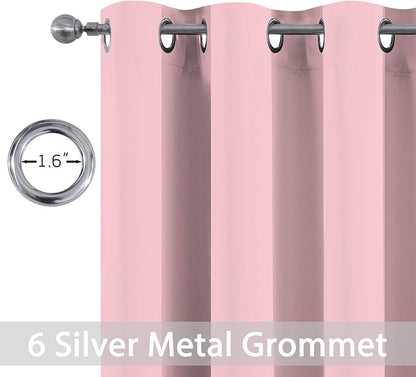 Yakamok Light Blocking Window Blackout Curtains Thermal Insulated Room Darkening Drapes for Bedroom,Solid Grommet Top Window Panels, 38x45 Inch, Pink, One Pair
