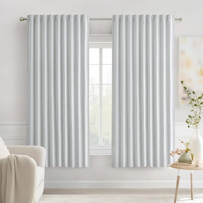 MIULEE Greyish White Back Tab Blackout Curtains 63 Inches Long 2 Panels Set for Living Room Bedroom Privacy, Rod Pocket/Pinch Pleat Thermal Insulated Room Darkening Pleated Light Blocking Drapes
