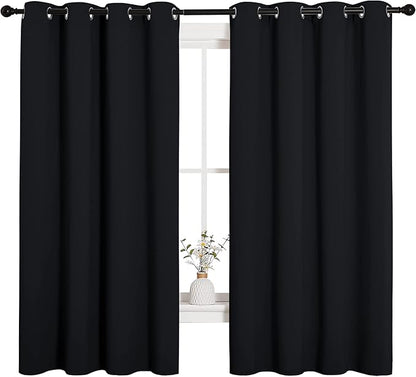 NICETOWN Bathroom Blackout Curtains and Drapes, Black Solid Thermal Insulated Grommet Blackout Drapery Panels for Window (2 Panels, 55 inches Wide by 68 inches Long, Black)