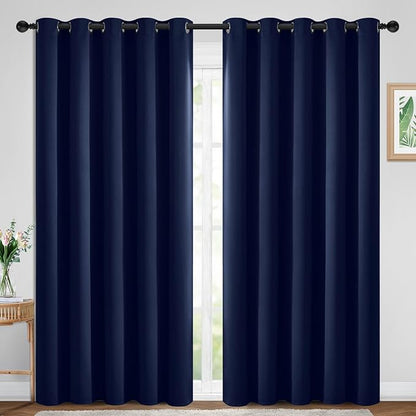 Yakamok Blackout Curtains Room Darkening Thermal Insulated Window Panels,Solid Grommet Top Drapes for Bedroom/Living Room(70Wx84L, Navy Blue, 2 Panels)