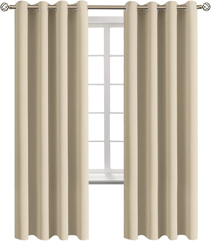 BGment Room Darkening Curtains 72 Inches Long - Grommet Thermal Insulated Drapes Window Treatment Curtains for Bedroom, 2 Panels, 52 x 72 Inch, Beige
