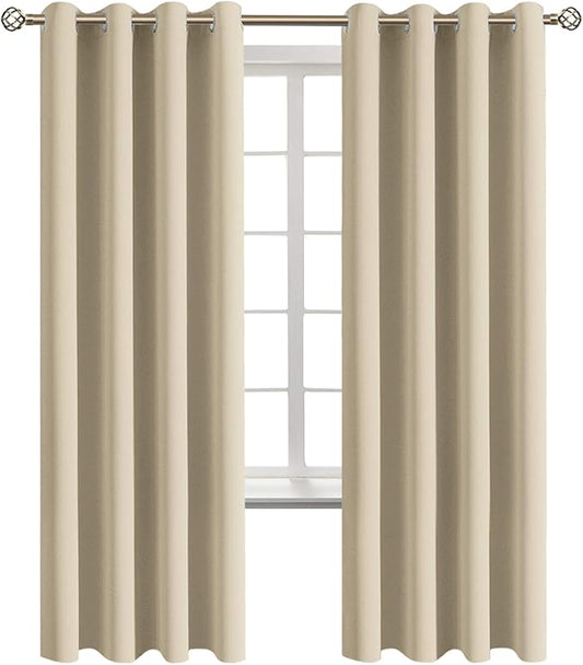 BGment Room Darkening Curtains 72 Inches Long - Grommet Thermal Insulated Drapes Window Treatment Curtains for Bedroom, 2 Panels, 52 x 72 Inch, Beige