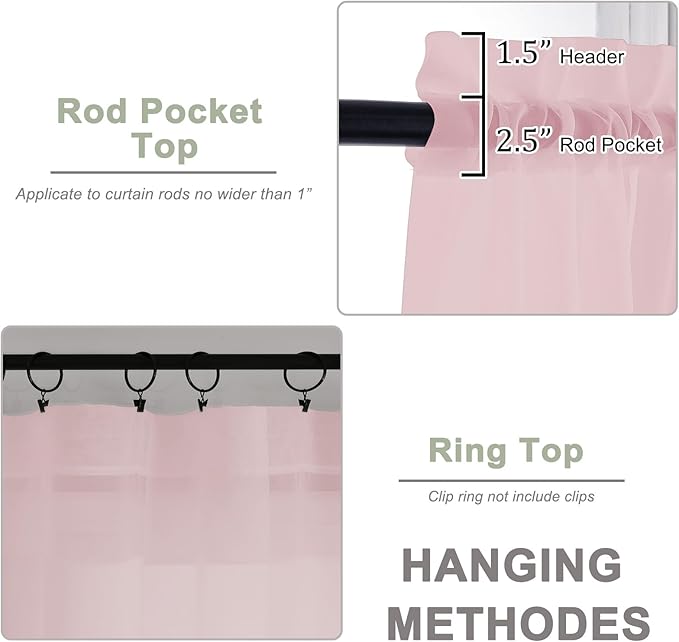 OWENIE Sheer Curtains 84 Inches Long 2 Panels Set, Sheer Blush Curtains for Living Room Bedroom 59 Inch Extra Wide, Modern Voile Filmy Rod Pocket Drapes, 2 Pcs, Each 59 W x 84L, Blush