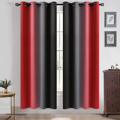 Yakamok Blackout Ombre Black and Red Curtains for Bedroom,Room Darkening Grommet Thermal Insulated Full Light Blocking Window Drapes/Curtains for Living Room,52 x 72 Inch,2 Panels