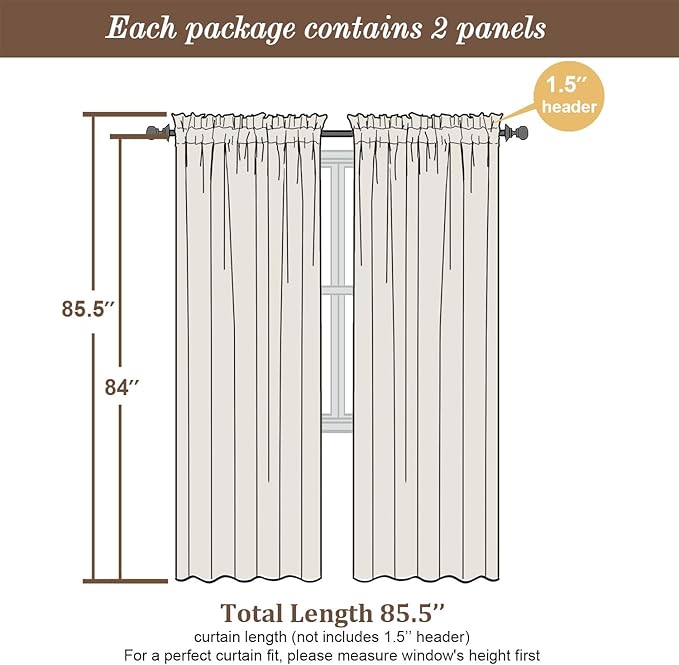 Chyhomenyc Sheer Grey Curtains 84 inches Long 2 Panels Set, Lightweight Solid Elegant Window Curtain Panels/Drapes/Treatment for Bedroom Living Room (42 X 84 Inches, Charcoal Grey)