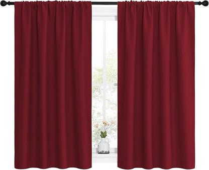 NICETOWN Christmas Burgundy Curtains Blackout Drape Panels - Lights Block Out Window Treatment Short Curtain Sets for Loft and Basement Decoration (Set of 2, 42 by 54-Inch)