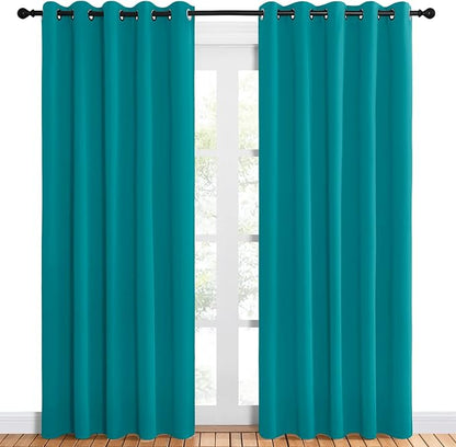 NICETOWN Blackout Draperies Curtains for Kids Room, Window Treatment Thermal Insulated Solid Grommet Blackout Drape Panels for Bedroom (Peacock Teal, Set of 2, 60 by 84 inches)