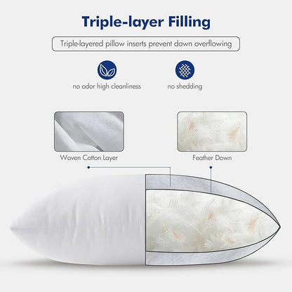 MIULEE 26x26 Euro Pillow Inserts,Set of 2 Down Feather Throw Pillows for Couch Sofa Bed, Decorative Fluffy Throw Pillow Inserts Cotton Fabric,White