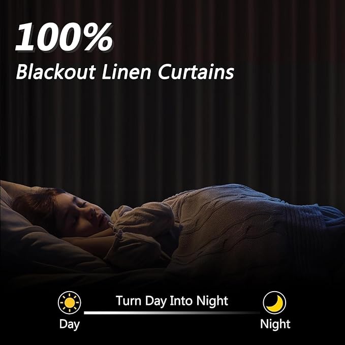 Guken Brown 100% Blackout Curtains 63 Inch Length 2 Panels Set for Living Room Bedroom Back Tab Thermal Insulated Black Out Linen Drapes Room Darkening Window Curtains 52 Inches Width