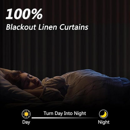 Guken Black 100% Blackout Linen Curtains 102 Inch Length 2 Panels Set for Living Room Bedroom Back Tab Thermal Insulated Black Out Drapes Room Darkening Window Curtains,52x108