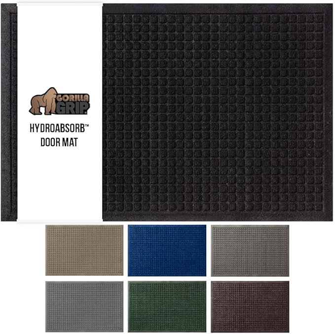 GORILLA GRIP® Ultra Absorbent Front Door Mat Outside Entrance, 47x35, Traps Dirt and Moisture, HydroABSORB Indoor Outdoor Doormat Holds Up to 6 Cups Water, Stain and Fade Resistant Welcome Mat, Black