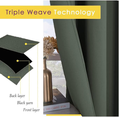 NICETOWN Dark Mallard Blackout Curtain Panels for Bedroom, 2 Panels, W34 x L40-inch, Thermal Insulated Grommet Top Blackout Draperies and Drapes for Basement