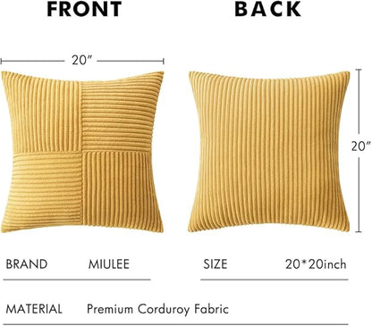 MIULEE Golden Mustard Decorative Throw Pillow Covers 20x20 Inch for Couch Bed Sofa Pack of 2 Boho Farmhouse Throw Pillows Soft Cross Corduroy Patchwork Textured Cushion Cases