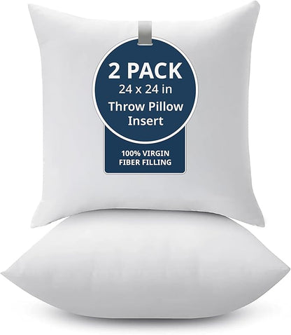 LANE LINEN 24x24 Pillow Inserts - Set of 2 Lightweight Down Alternative Square Pillows, White Throw Pillows for Bed, Decorative Pillows for Couch Bed, Firm Pillows for Living Room