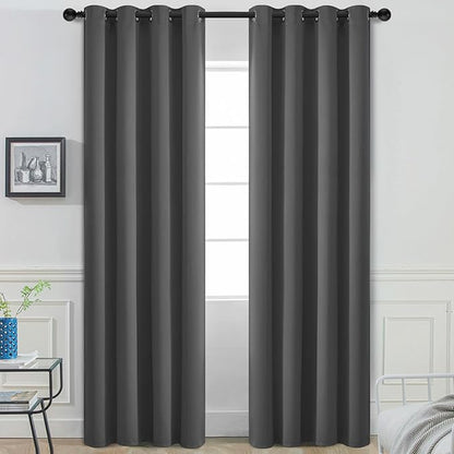 Yakamok 96 Inch Long Blackout Curtains for Bedroom, Thermal Insulated Room Darkening Curtains, Light Blocking Blackout Drapes for Living Room- 2 Panels,52x96 Inch, Charcoal Grey
