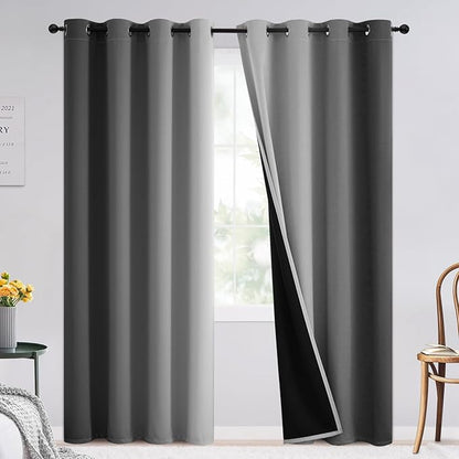 SimpleHome Ombre 100% Blackout Curtains for Bedroom, Full Light Blocking Black and Greyish White Curtains, Thermal Insulated Grommet Window Drapes for Living Room,2 Panels, 52x96 inches Length