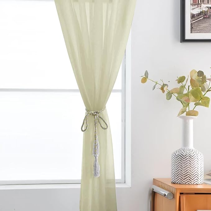 SpaceDresser Basic Rod Pocket Sheer Voile Window Curtain Panels Sage Green 1 Pair 2 Panels 52 Width 45 Inch Long for Kitchen Bedroom Children Living Room Yard（Sage Green, 52W x 45L）