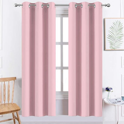Yakamok Pink Curtains Room Darkening Thermal Insulated with Grommet Window Curtain for Bedroom, 38Wx72L inch, 2 Panels
