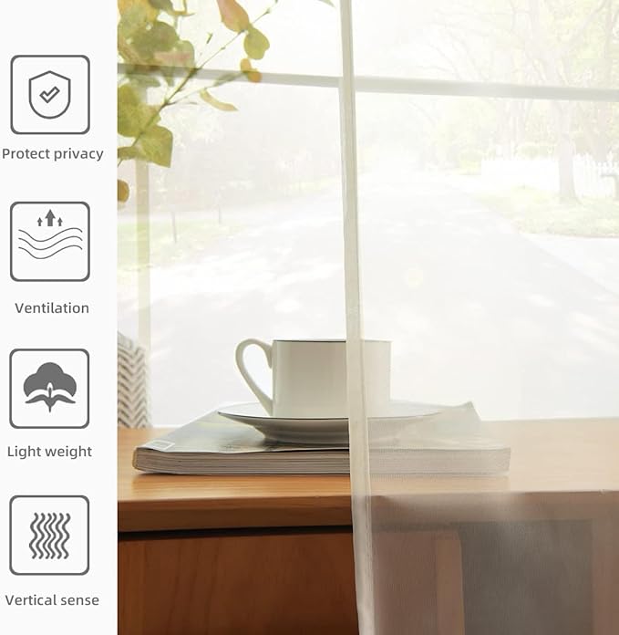 youleyar Solid Sheer Rod Pocket Curtain Voile Draperies 2 Panels Ivory Beige Black Grey Coffee 60 Inch Width 96 Inch Long 1 Pair for Kitchen Bedroom Children Living Room Yard(Ivory,60Wｘ96L)