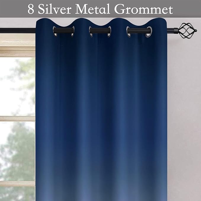 SimpleHome Ombre Room Darkening Curtains for Bedroom, Light Blocking Gradient Blue to Grey White Thermal Insulated Grommet Window Curtains/Drapes for Living Room,2 Panels, 52x84 inches Length