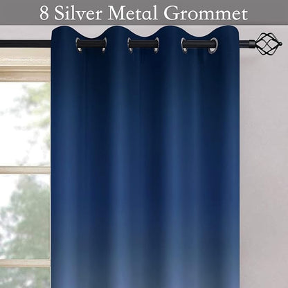 SimpleHome Ombre Room Darkening Curtains for Living Room, Light Blocking Gradient Blue to Grey White Thick Thermal Insulated Grommet Window Curtains/Drapes for Bedroom, 2 Panels, 52x72 inches Length