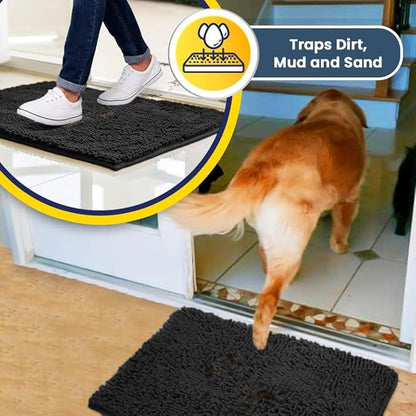 Muddy Mat® | Super Absorbent Door Mat Indoor, Microfiber Quick Dry Chenille Entryway Rug, Non-Slip Front Door Mat, Indoor Mats for Entryway, Machine Washable Pet Rug, Charcoal 36" x 120"
