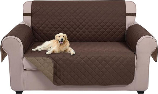 U-NICE HOME Loveseat Sofa Cover Reversible Couch Covers for 2 Cushion Couch for Dogs Furniture Protector Cover with Elastic Straps Water Resistant(Loveseat Small, Chocolate/Taupe)