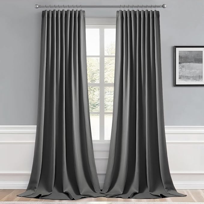 MIULEE Back Tab Grey Blackout Curtains 108 Inch Long 2 Panels Set for Living Room Bedroom Privacy, Rod Pocket/Pinch Pleated Extra Long Thermal Insulated Room Darkening Light Blocking Curtains/Drapes