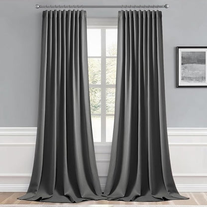 MIULEE Back Tab Grey Blackout Curtains 108 Inch Long 2 Panels Set for Living Room Bedroom Privacy, Rod Pocket/Pinch Pleated Extra Long Thermal Insulated Room Darkening Light Blocking Curtains/Drapes