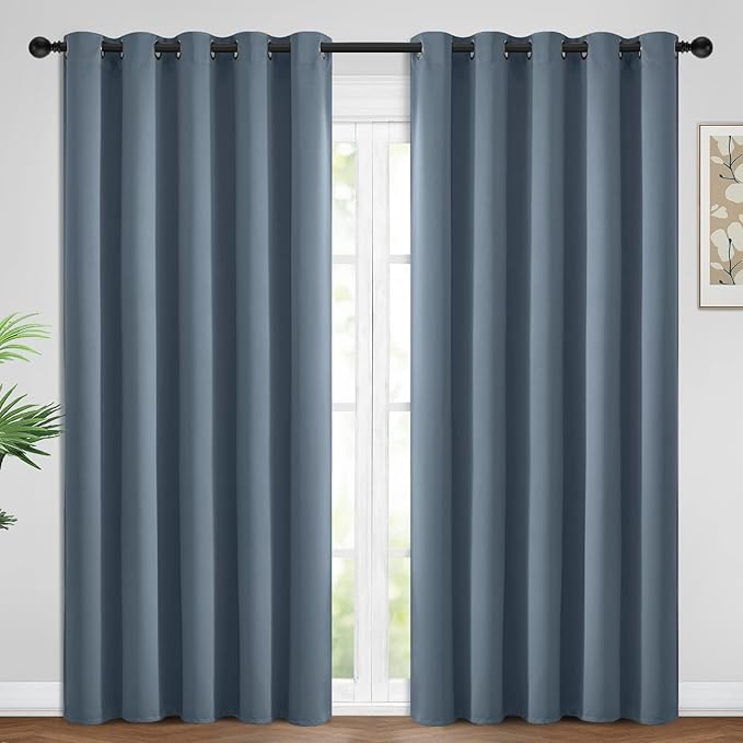 Yakamok Blackout Curtains Room Darkening Thermal Insulated Window Panels,Solid Grommet Top Drapes for Bedroom/Living Room(62Wx96L, Stone Blue, 2 Panels)