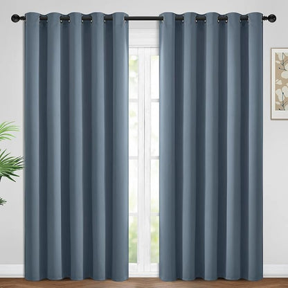 Yakamok Blackout Curtains Room Darkening Thermal Insulated Window Panels,Solid Grommet Top Drapes for Bedroom/Living Room(62Wx96L, Stone Blue, 2 Panels)
