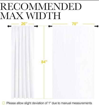 NICETOWN White Curtains, 50% Light Blocking Curtain Panels for Bedroom, Home Decoration Easy-Care Solid Rod Pocket Draperies/Drapes, Window Covering for Kitchen (2 Panels, 70 by 84, White)