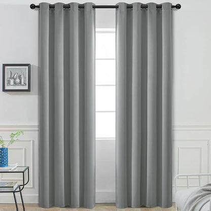 Yakamok Dove Grey Room Darking 90 Inch Length 2 Panel Sets for Livingroom Dining Room Darkening Thermal Insulated Bay Window Hotel Modern Elegant Black Out Sunblock Curtins/Bedroom,52 x 90 Inches
